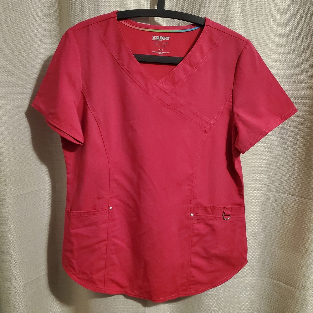 (5/$20) Scrubstar Women's Pink V-Neck Scrub Top